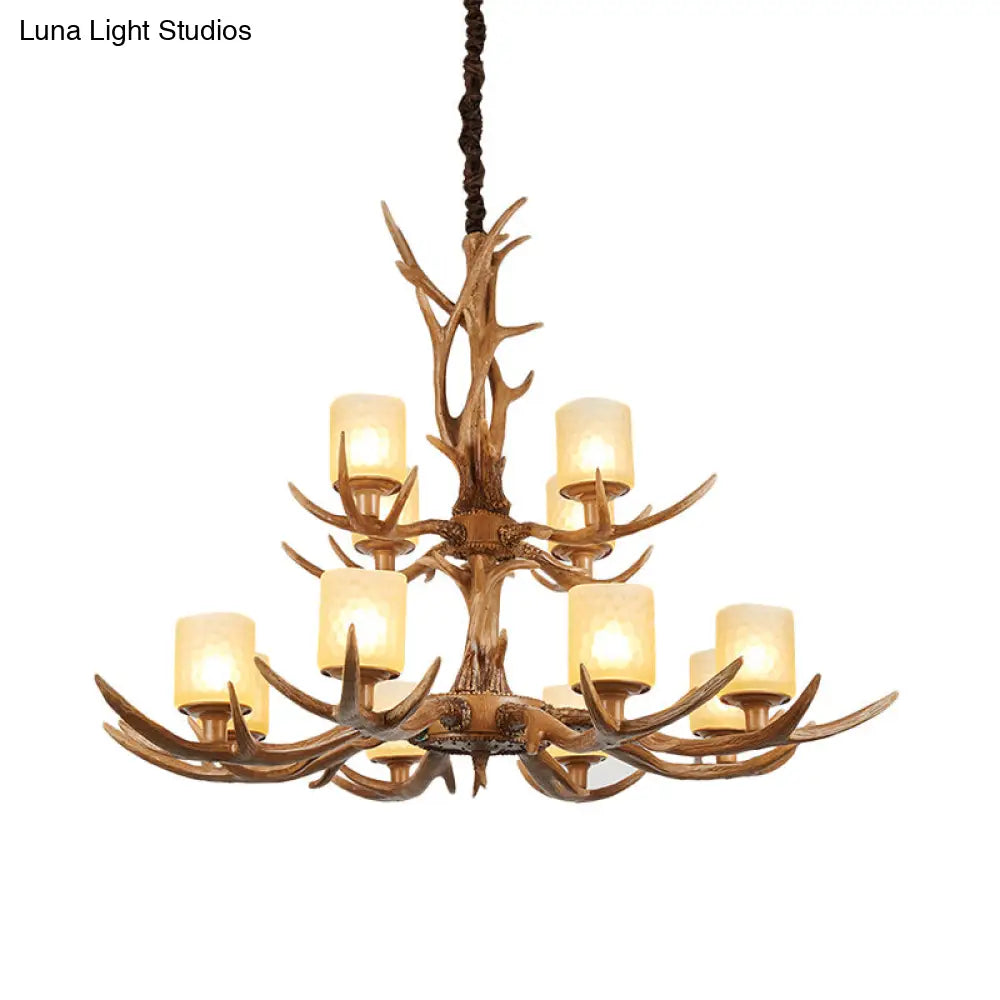Cylindrical Glass Ceiling Lamp Traditional Pendant Chandelier Brown - 4/6/8 Bulb