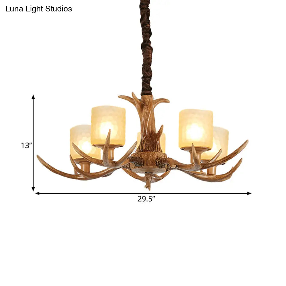 Cylindrical Glass Ceiling Lamp Traditional Pendant Chandelier Brown - 4/6/8 Bulb