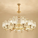Cylindrical Gold Pendant Chandelier With Minimalist Optic Crystal Prism - Perfect For Living Room 18