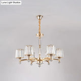 Cylindrical Gold Pendant Chandelier With Minimalist Optic Crystal Prism - Perfect For Living Room