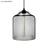 Cylindrical Industrial Pendant Lamp With Clear/Blue/Amber Glass For Restaurants