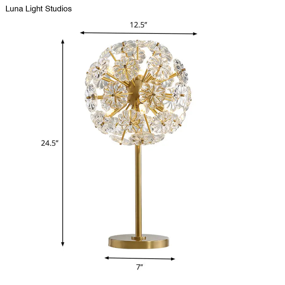 Dandelion Led Night Lamp: Flower Crystal Brass Table Light For Bedside