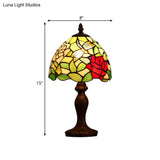 Dark Brown Stained Glass Dragonfly And Rose Night Light Table Lamp