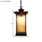 Dark Coffee Ribbed Glass Rectangle Pendant Courtyard Hanging Ceiling Light