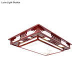 Dark Red Led Flush Mount Ceiling Lamp With Stylish Floral Design For Living Room