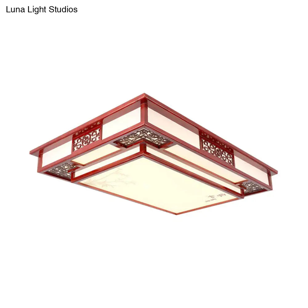 Dark Red Led Flush Mount Ceiling Lamp With Stylish Floral Design For Living Room