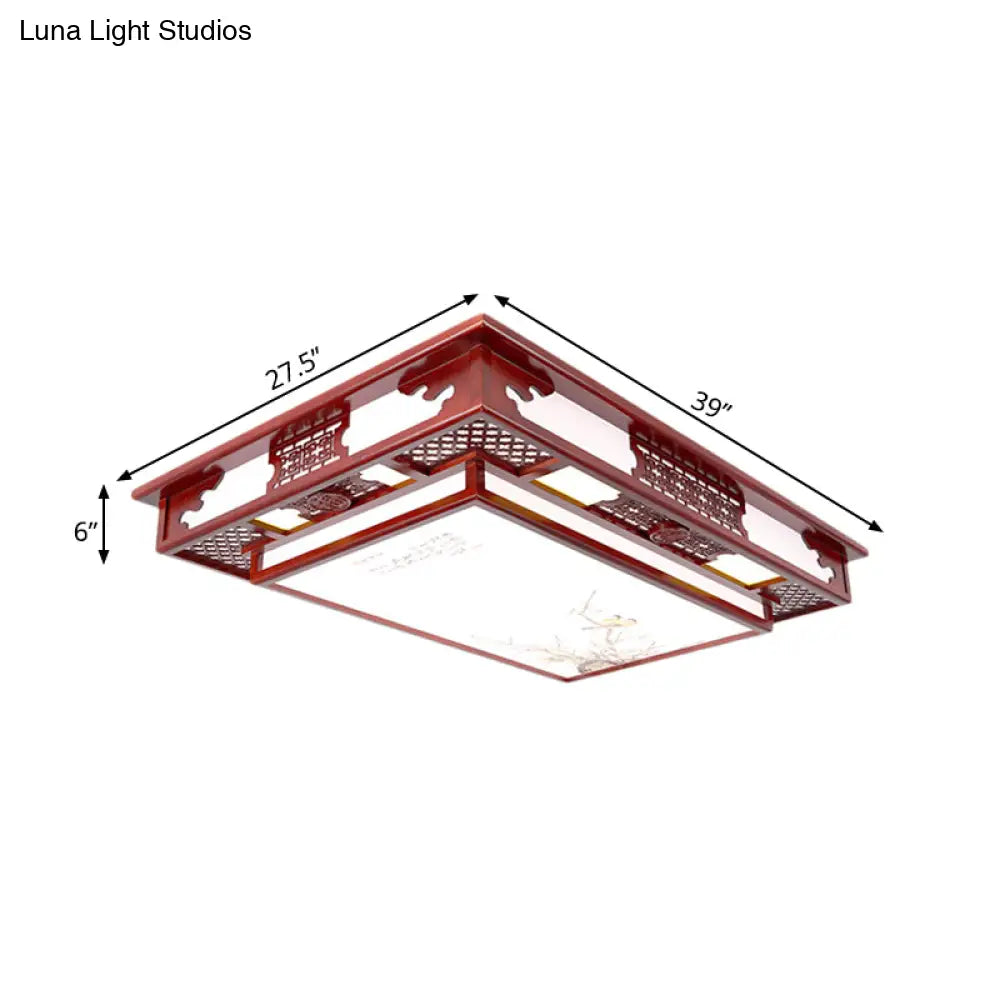 Dark Red Led Flush Mount Ceiling Lamp With Stylish Floral Design For Living Room