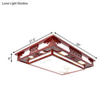 Dark Red Led Flush Mount Ceiling Lamp With Stylish Floral Design For Living Room