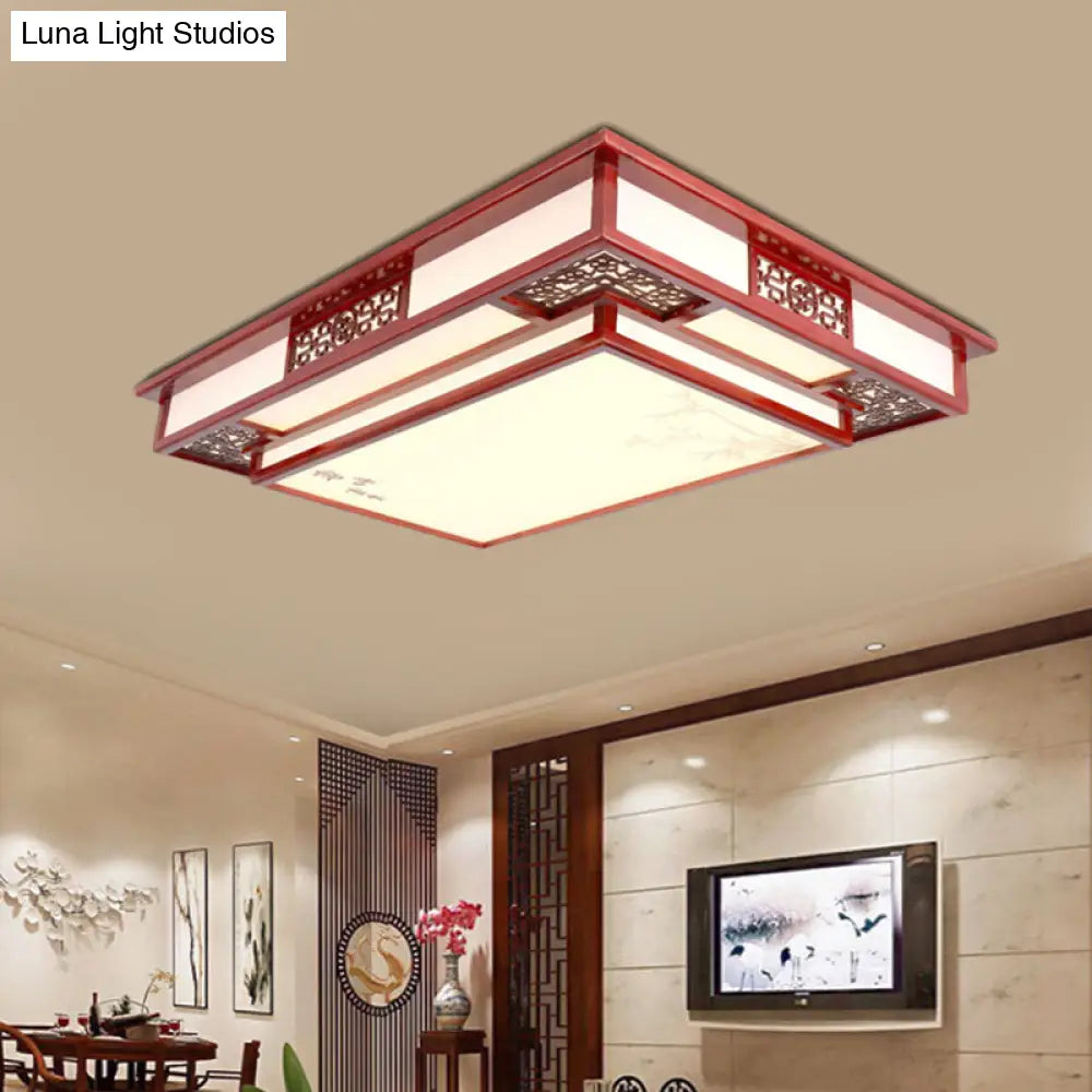 Dark Red Led Flush Mount Ceiling Lamp With Stylish Floral Design For Living Room
