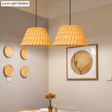 Dark Wood Wide Flare Pendant Ceiling Lamp Chinese Inspired 1-Bulb Suspension Lighting