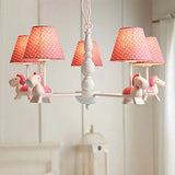 Darling Pony Chandelier: Metal Hanging Light With Dot Shade For Kindergarten Playrooms 5 / Pink