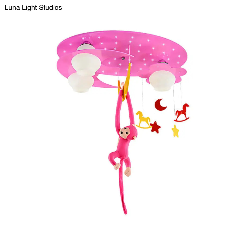 Decorative Metal Moon & Star Ceiling Light For Child’s Bedroom With Hanging Monkey