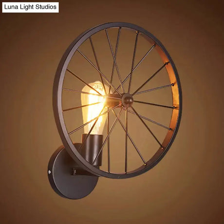 Decorative Metallic 1-Head Wall Sconce Lighting In Black - Wheel Design