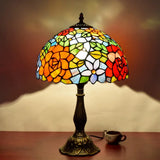 Decorative Stained Glass Dome Shade Table Lamp For Living Room - Nightstand Light Orange Red