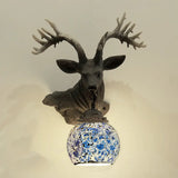 Deer Bowl Glass Sconce Wall Light Fixture - Tiffany Style 1-Bulb Multicolor Bar Beige/Red/White