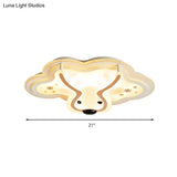 Deer Face Flushmount Led Ceiling Light With Cloud Canopy - Ideal For Nursing Room