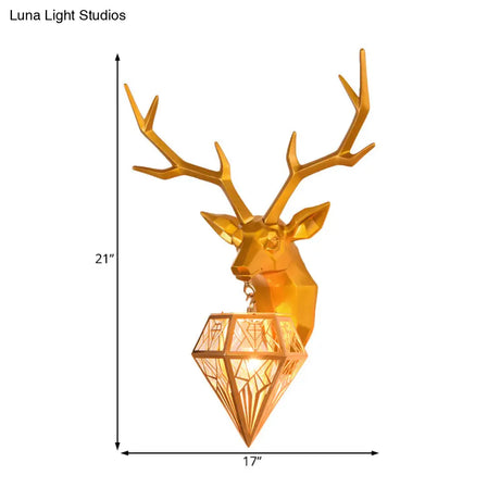 Deer Head 1-Light Resin Gold/Rose Gold Sconce: Stylish Country Wall Mounted Lighting With Diamond