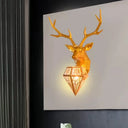 Deer Head 1-Light Resin Gold/Rose Gold Sconce: Stylish Country Wall Mounted Lighting With Diamond