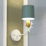 Deer Head Wall Light With Metal Cylinder Shade - Cute Single Sconce For Kids Bedroom Green