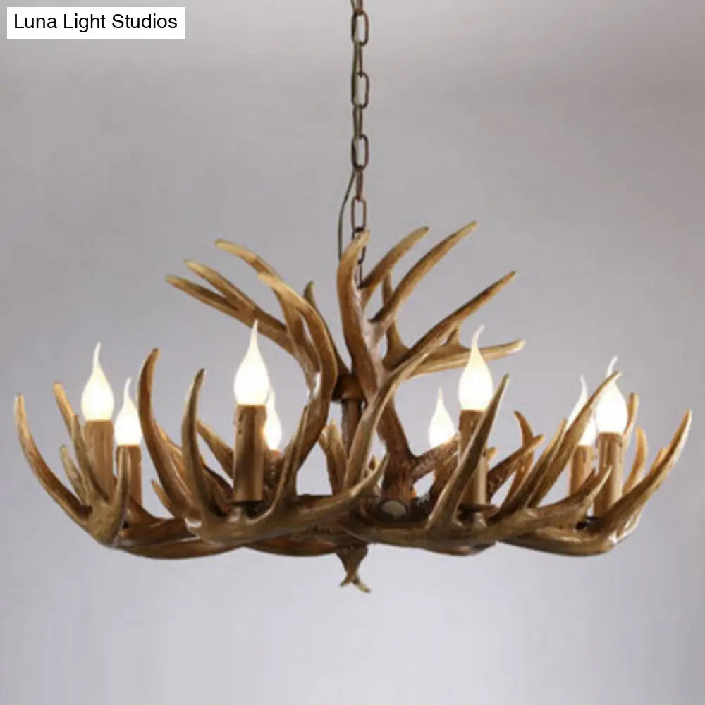 Deer Horn Ceiling Light - Brown Resin Traditional Chandelier For Living Room