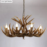 Deer Horn Ceiling Light - Brown Resin Traditional Chandelier For Living Room