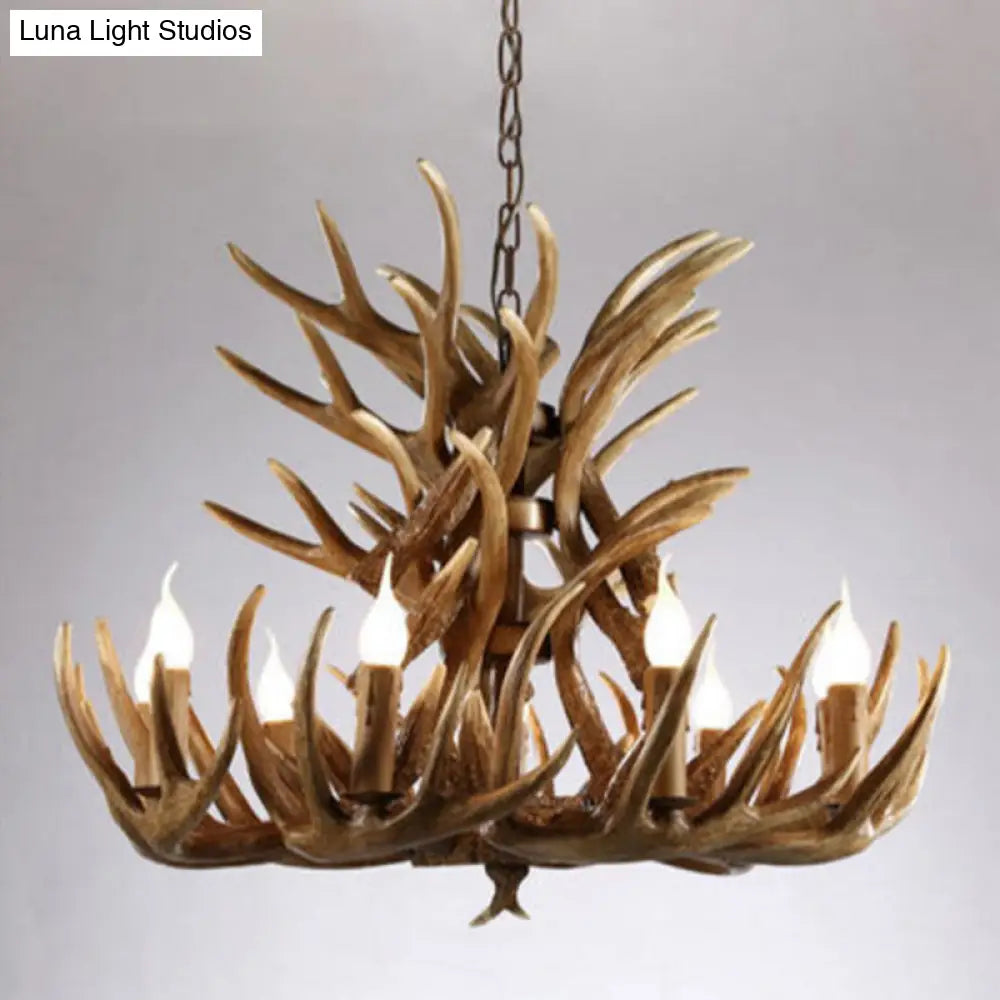 Deer Horn Ceiling Light - Brown Resin Traditional Chandelier For Living Room