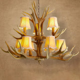 Deer Horn Chandelier Pendant Light For Classic Living Room Decor 9 / Beige With Shade