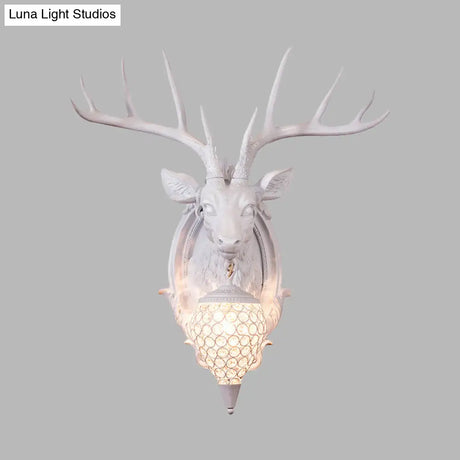 Deer Shaped Wall Mounted Light With Hand-Cut Crystal Shade - Cottage Style Sconce 1 Bulb