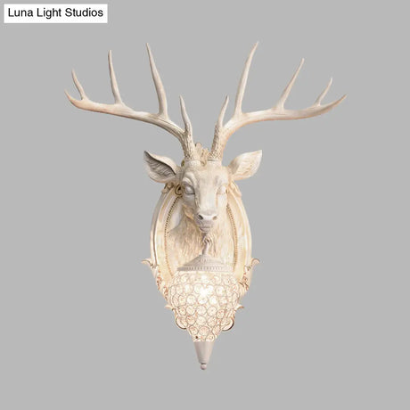 Deer Shaped Wall Mounted Light With Hand-Cut Crystal Shade - Cottage Style Sconce 1 Bulb