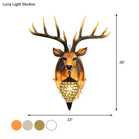 Deer Shaped Wall Mounted Light With Hand-Cut Crystal Shade - Cottage Style Sconce 1 Bulb