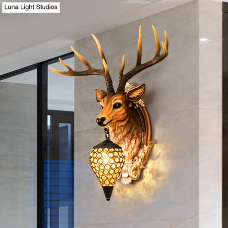Deer Shaped Wall Mounted Light With Hand-Cut Crystal Shade - Cottage Style Sconce 1 Bulb