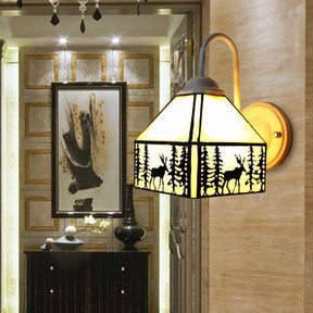 Deer Wall Mount Sconce: Lodge Style Light Beige Glass Ideal Lighting For Living Room