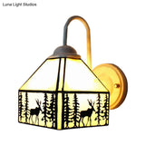 Deer Wall Mount Sconce: Lodge Style Light Beige Glass Ideal Lighting For Living Room