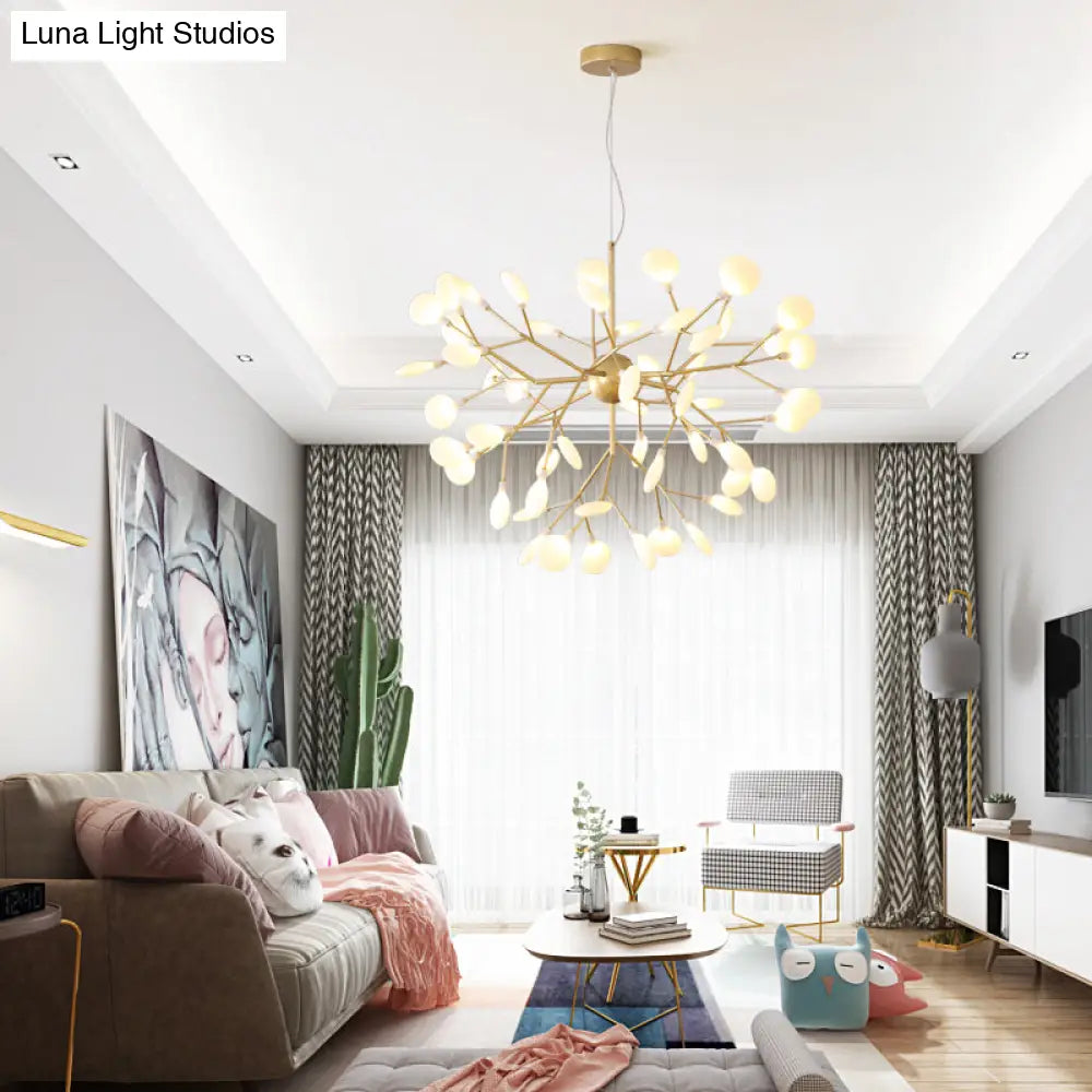 Designer Acrylic Leaf Chandelier Pendant With Gold Finish For Bedroom Ceiling