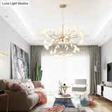 Designer Acrylic Leaf Chandelier Pendant With Gold Finish For Bedroom Ceiling