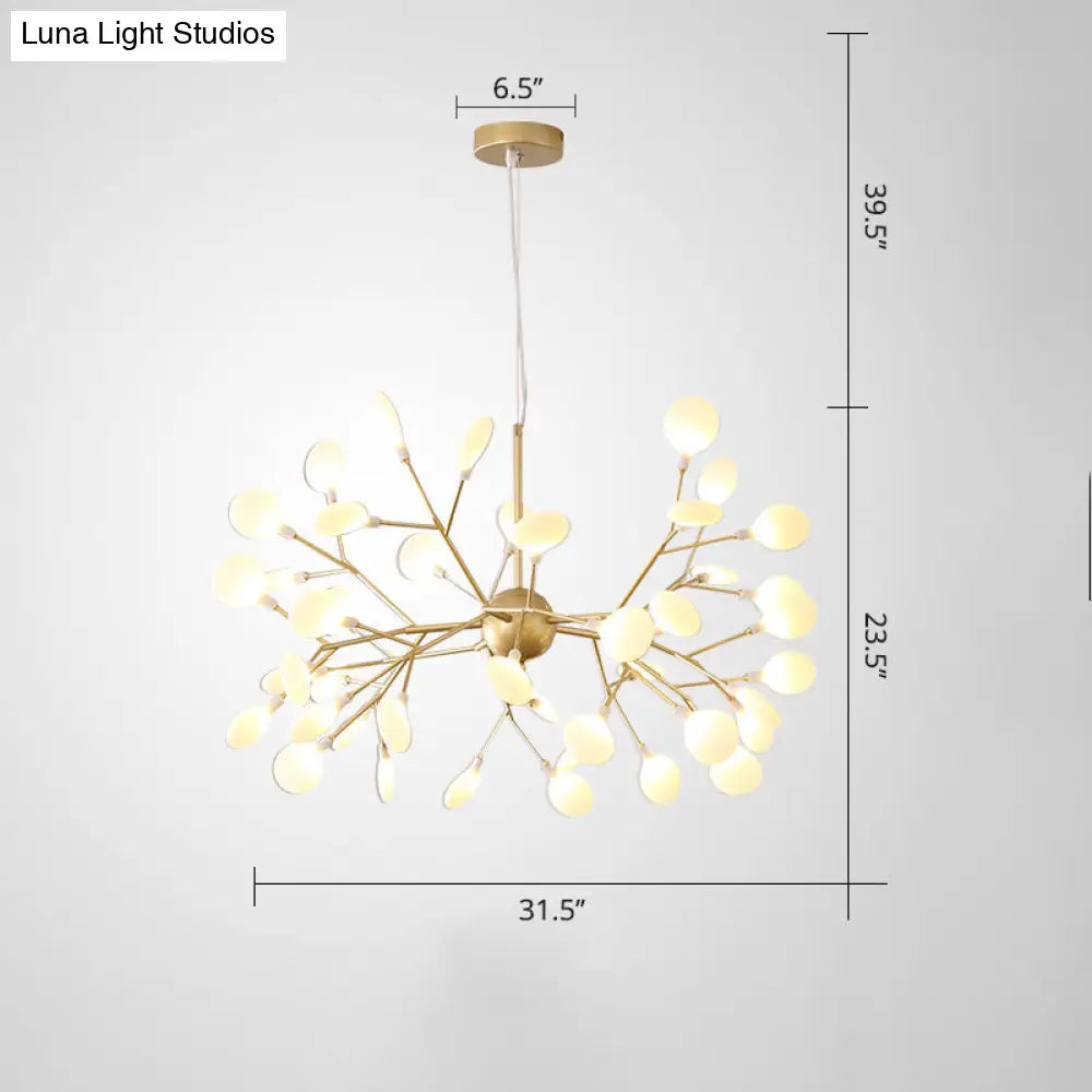 Designer Acrylic Leaf Chandelier Pendant With Gold Finish For Bedroom Ceiling