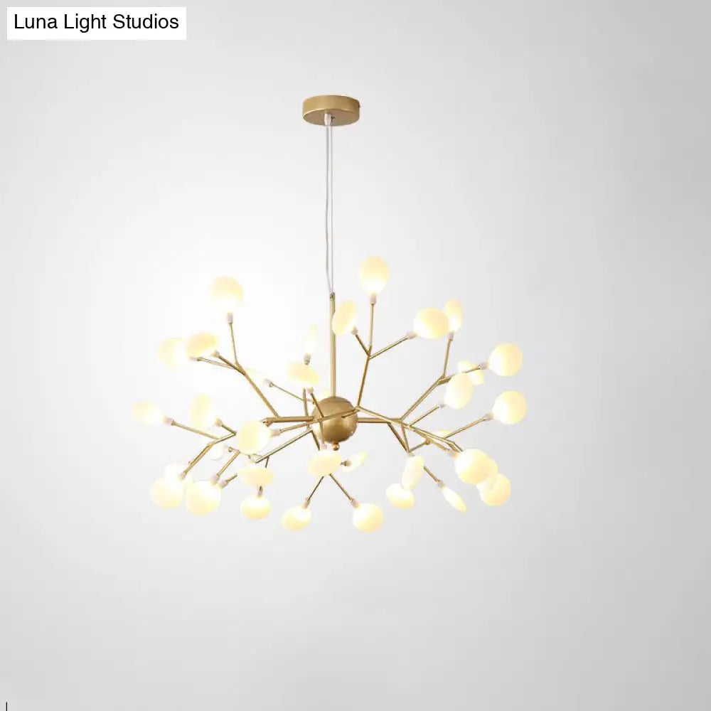 Designer Acrylic Leaf Chandelier Pendant With Gold Finish For Bedroom Ceiling