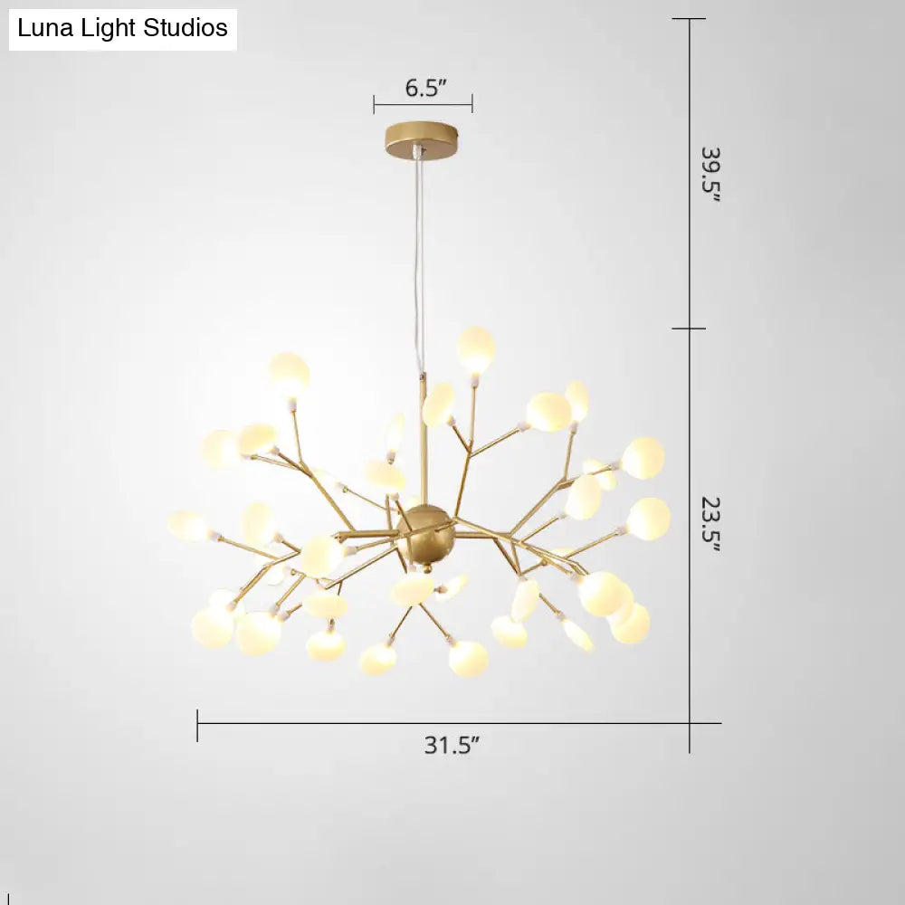 Designer Acrylic Leaf Chandelier Pendant With Gold Finish For Bedroom Ceiling