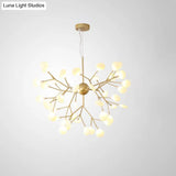 Designer Acrylic Leaf Chandelier Pendant With Gold Finish For Bedroom Ceiling