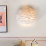 Designer Half Globe Wall Sconce With Feather Accent White/Grey Finish White