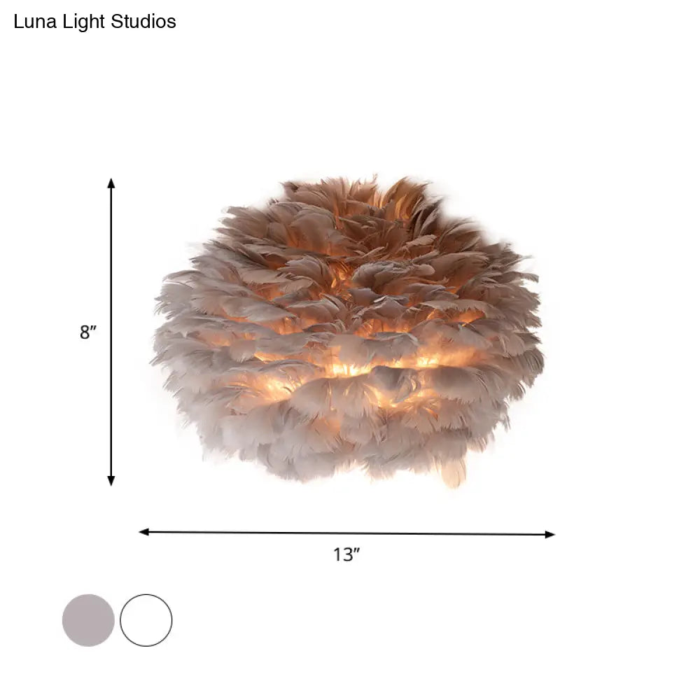 Designer Half Globe Wall Sconce With Feather Accent White/Grey Finish