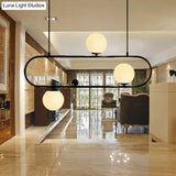 Designer Milk Glass Global Chandelier - 35.5/47 Wide 4 Lights Black Hanging Ceiling Lamp