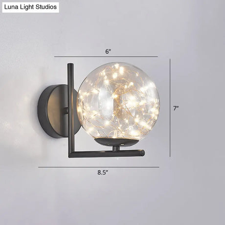 Designer Style Glass Led Wall Sconce - Mini Globe Light Fixture For Bedroom