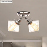 Diamond Amber/Clear Glass Semi Mount Farmhouse Light Fixture - 2 - Light Flush Black/Bronze Design