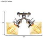 Diamond Amber/Clear Glass Semi Mount Farmhouse Light Fixture - 2 - Light Flush Black/Bronze Design