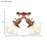 Diamond Amber/Clear Glass Semi Mount Farmhouse Light Fixture - 2 - Light Flush Black/Bronze Design