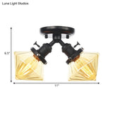 Diamond Amber/Clear Glass Semi Mount Farmhouse Light Fixture - 2 - Light Flush Black/Bronze Design