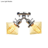 Diamond Amber/Clear Glass Semi Mount Farmhouse Light Fixture - 2 - Light Flush Black/Bronze Design