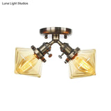 Diamond Amber/Clear Glass Semi Mount Farmhouse Light Fixture - 2 - Light Flush Black/Bronze Design