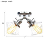 Diamond Amber/Clear Glass Semi Mount Farmhouse Light Fixture - 2 - Light Flush Black/Bronze Design